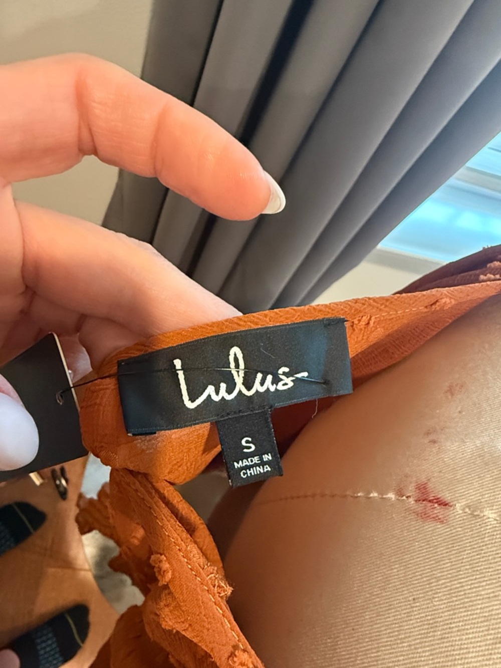 Lulu's Rust Orange Ruffle V-Neck Blouse - Picture 2 of 4